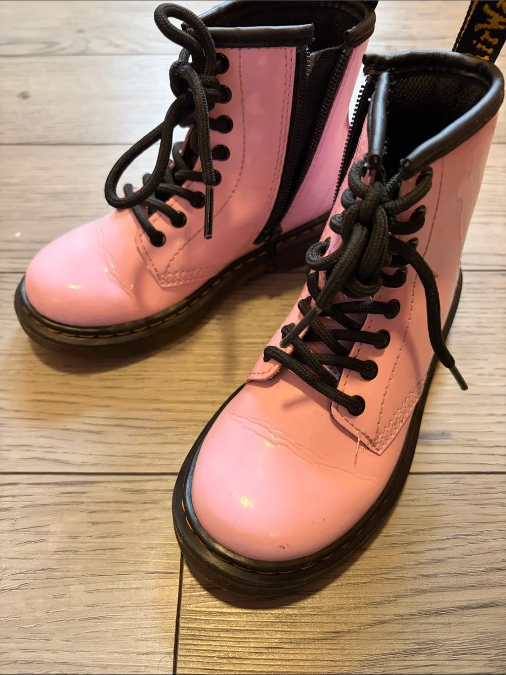 Dr. Martens Pink Lace-Up Combat Boots with Black Soles